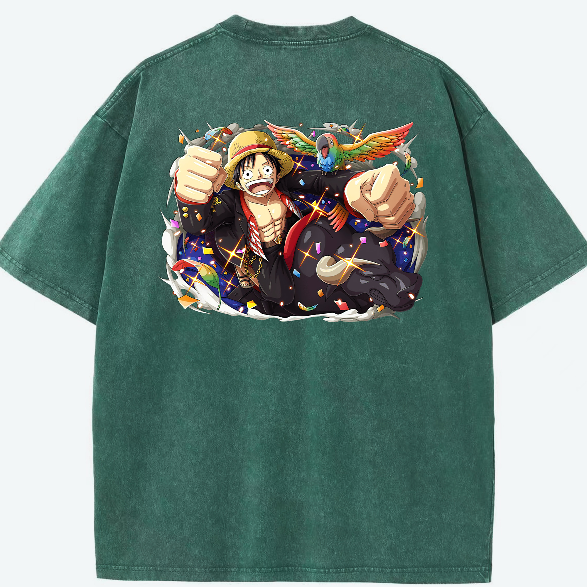 ワンピース モンキー・D・ルフィ ONE PIECE Monkey D. Luffy 綿100% ヴィンテージ風 半袖Tシャツ（背面プリント）
